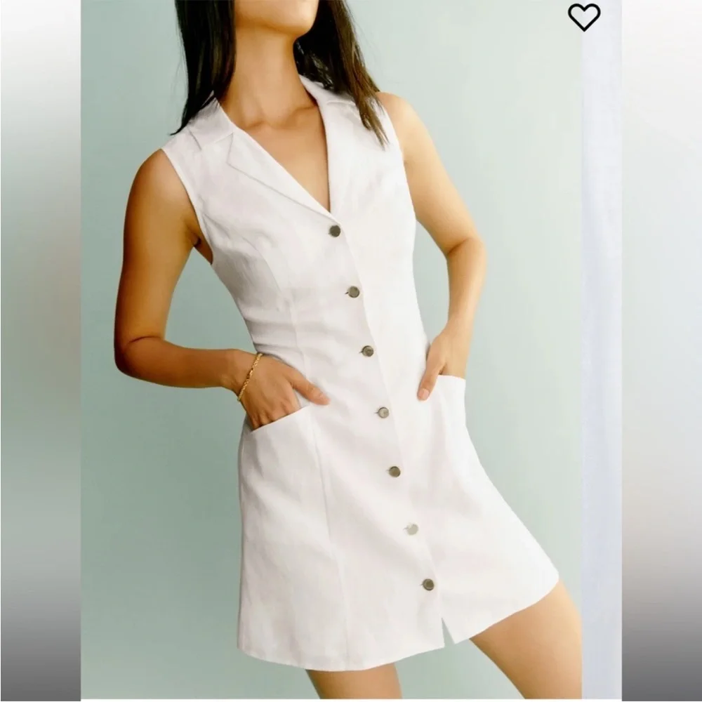 Reformation Aida Linen White Button-Down Mini Dress - Picture 2 of 9